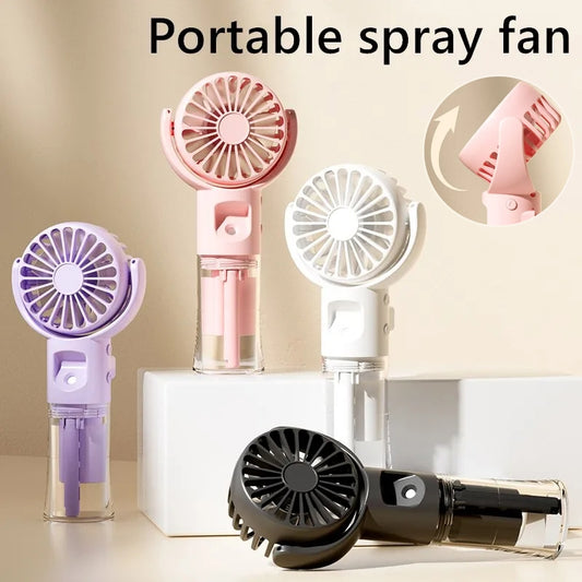 Portable Handheld Mist Spray Fan – USB Rechargeable 4-Speed Cooling Mini Fan